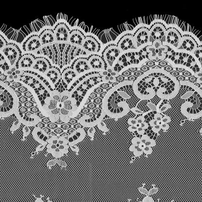 White Wide Floral Lace with Scalloped Eyelash Edges - Detail