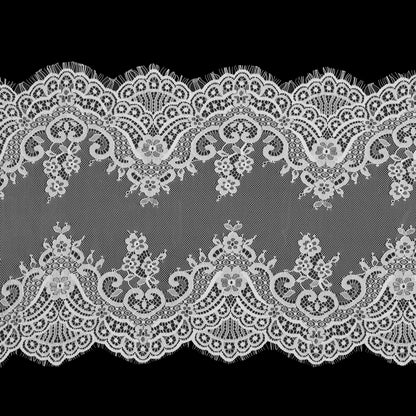White Wide Floral Lace with Scalloped Eyelash Edges
