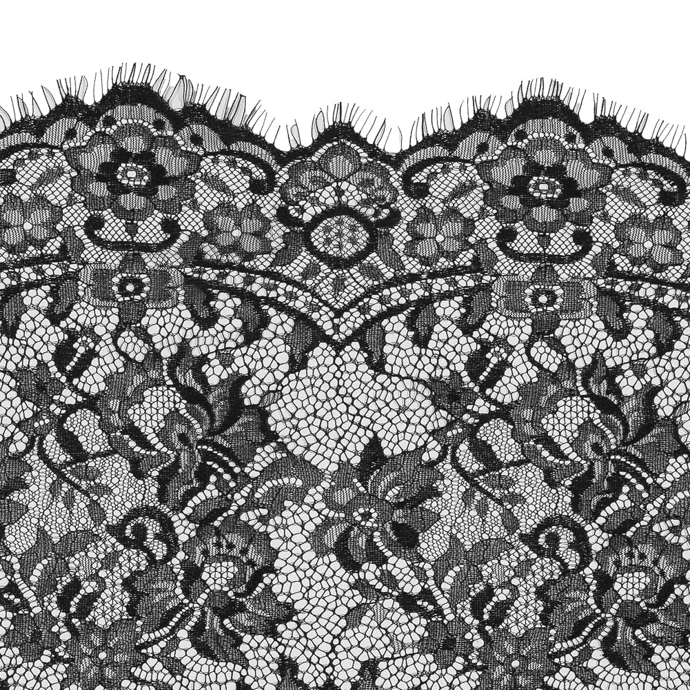 Black Wide Floral Lace with Eyelash Edges - Detail