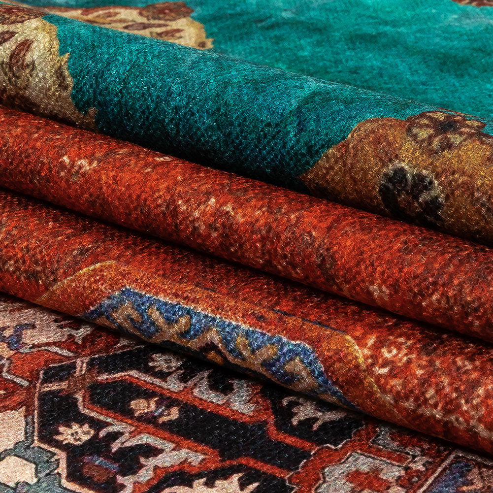 Pink, Orange and Teal Geometric Printed Polyester Chenille Folded