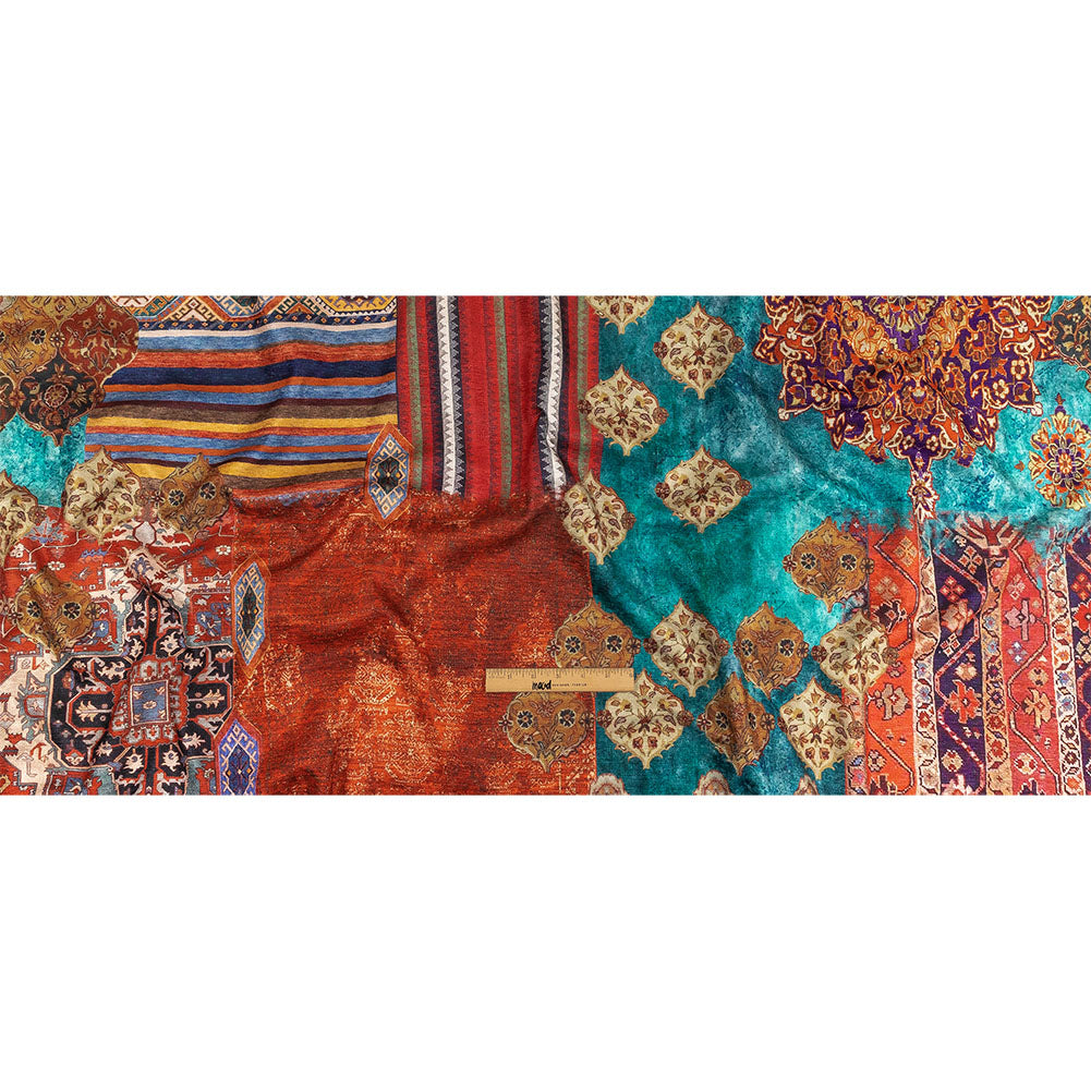 Pink, Orange and Teal Geometric Printed Polyester Chenille Full