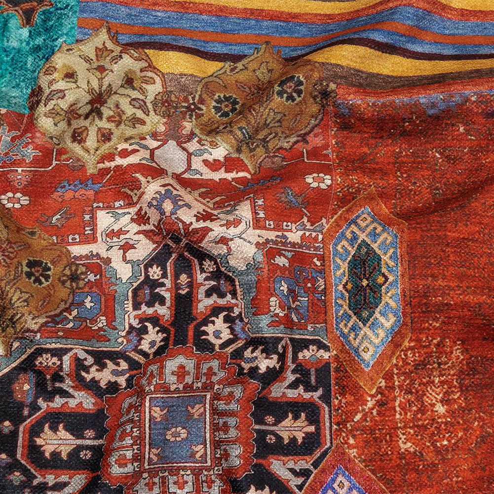 Pink, Orange and Teal Geometric Printed Polyester Chenille