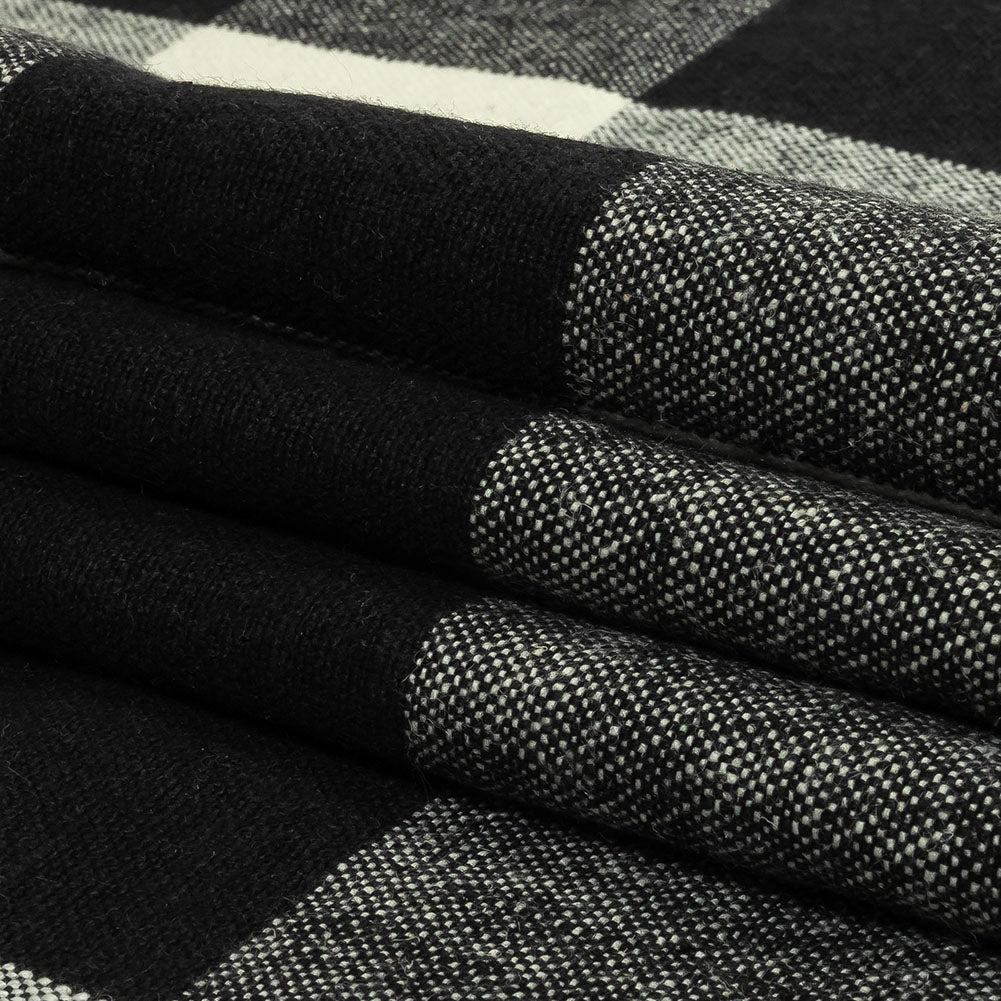 Black and Jet Stream Buffalo Check Linen and Cotton Woven - Folded