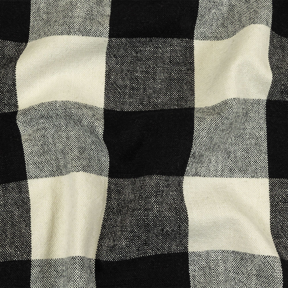 Black and Jet Stream Buffalo Check Linen and Cotton Woven