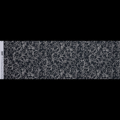 Cotton Poplin - Charcoal Linework Faces - Un dia en Andorra Print - Mood Exclusive Felipe Collection Folded