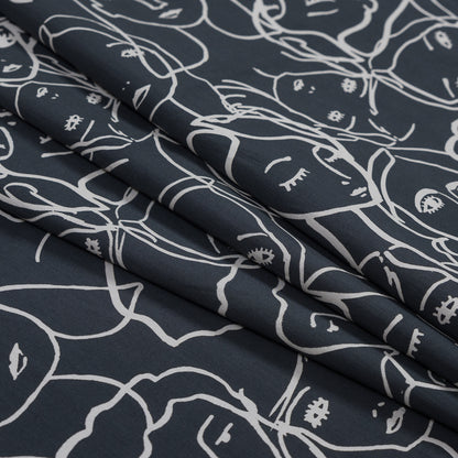 Cotton Poplin - Charcoal Linework Faces - Un dia en Andorra Print - Mood Exclusive Felipe Collection Detail