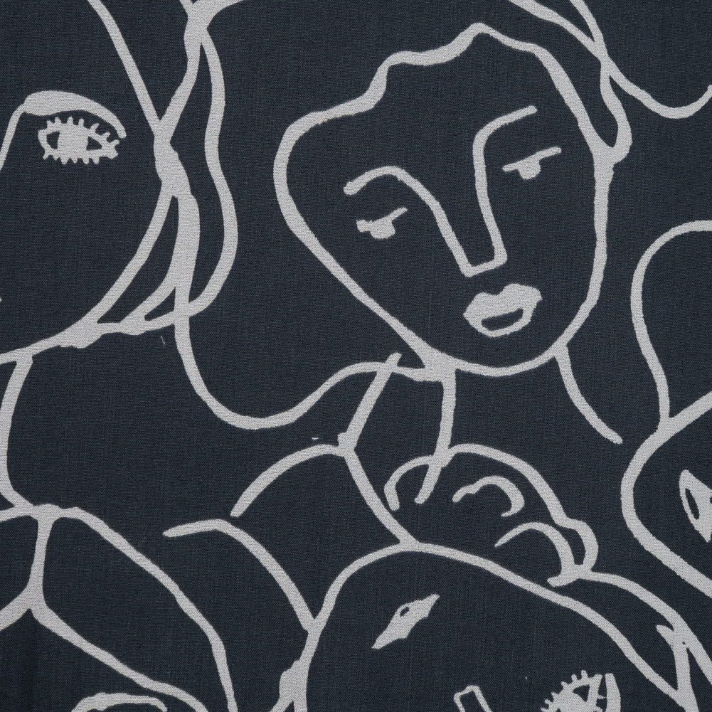 Cotton Poplin - Charcoal Linework Faces - Un dia en Andorra Print - Mood Exclusive Felipe Collection Full