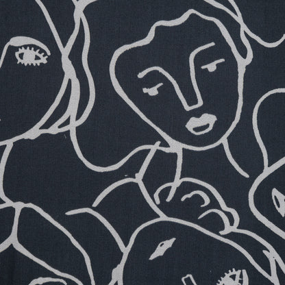 Cotton Poplin - Charcoal Linework Faces - Un dia en Andorra Print - Mood Exclusive Felipe Collection Full
