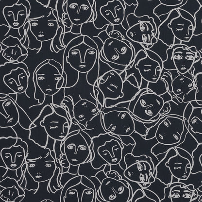 Cotton Poplin - Charcoal Linework Faces - Un dia en Andorra Print - Mood Exclusive Felipe Collection