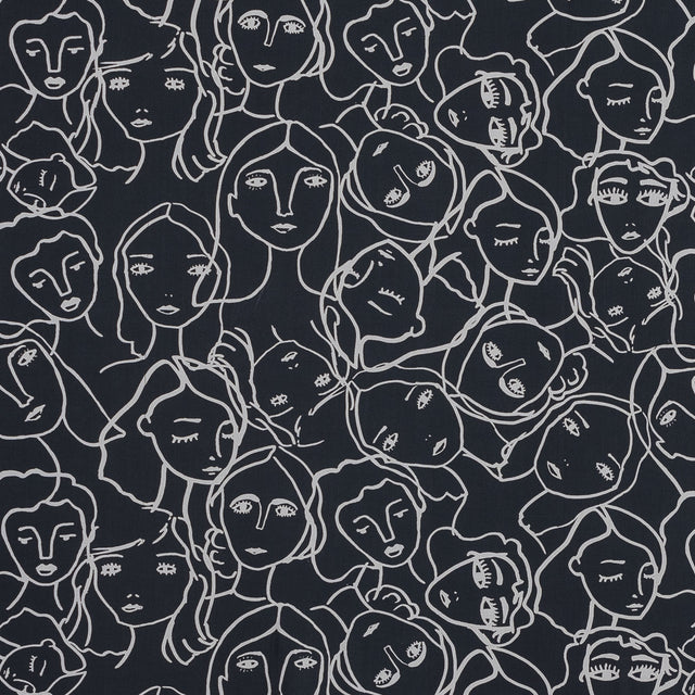 Cotton Poplin - Charcoal Linework Faces - Un dia en Andorra Print - Mood Exclusive Felipe Collection