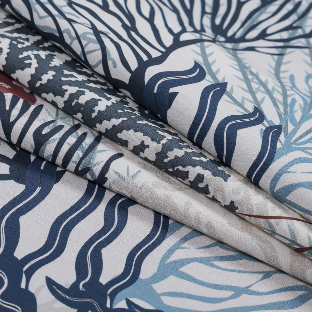 European Parisian Night and Mahogany Coral Reef Cotton Poplin - Detail