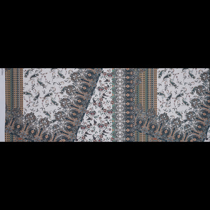 European Orange and Steel Paisley Patchwork Cotton Poplin Folded