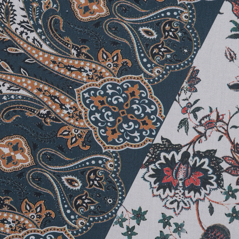 European Orange and Steel Paisley Patchwork Cotton Poplin Full