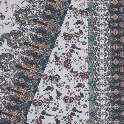 European Orange and Steel Paisley Patchwork Cotton Poplin