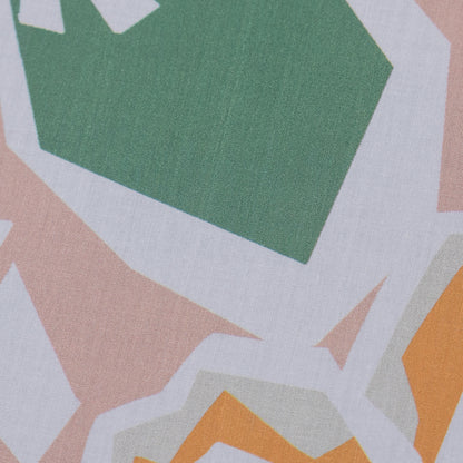 European Peach and Green Geometric Floral Cotton Poplin Detail