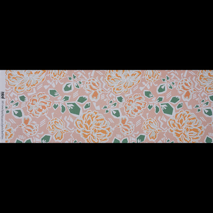 European Peach and Green Geometric Floral Cotton Poplin Full