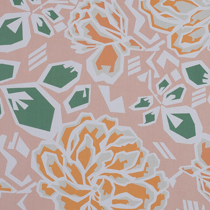 European Peach and Green Geometric Floral Cotton Poplin