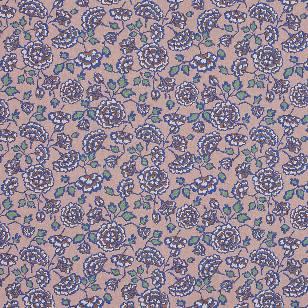 European Beige and Dusted Peri Floral Cotton Poplin