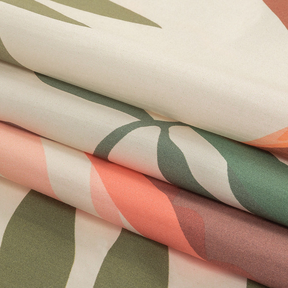 European Ivory, Shell Coral and Burnt Coral Flamingo Printed Cotton Poplin - Detail