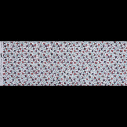European Red and Angel Blue Floral and Feathered Cotton Poplin - Folded