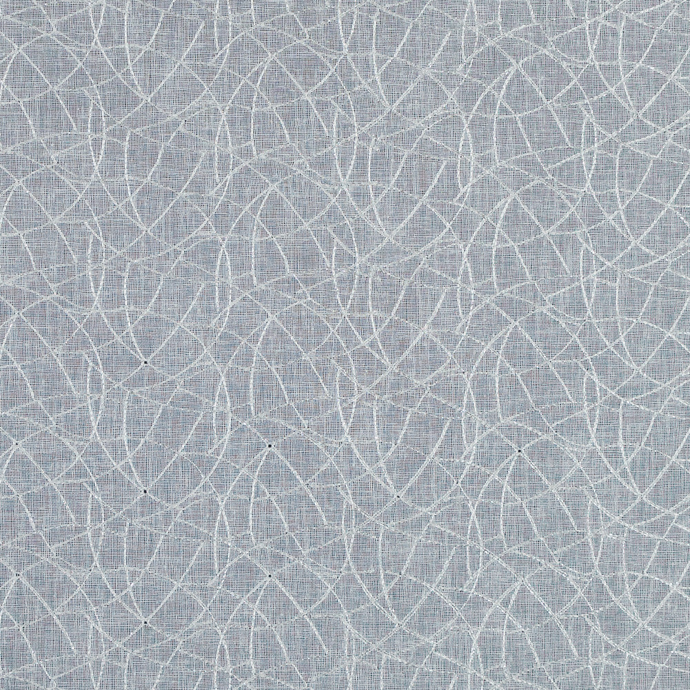 White and Metallic Silver Embroidered Drapery Sheer