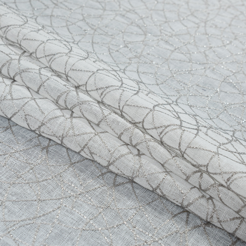 Gray and Metallic Silver Embroidered Drapery Sheer - Folded