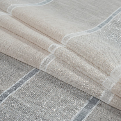 Natural and Metallic Silver Awning Striped Drapery Sheer Folded