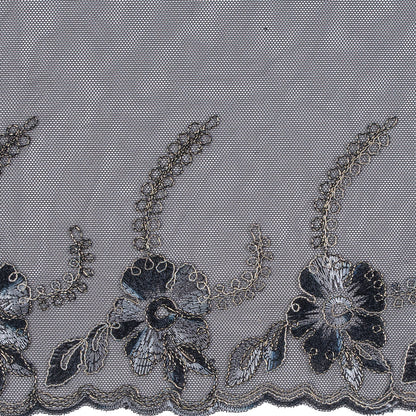 Black and Metallic Gold Embroidered Mesh with a Scalloped Edge - 7 - Detail