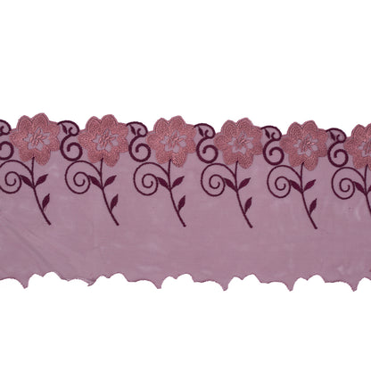 Red and Metallic Gold Embroidered Mesh with a Scalloped Edge - 7"
