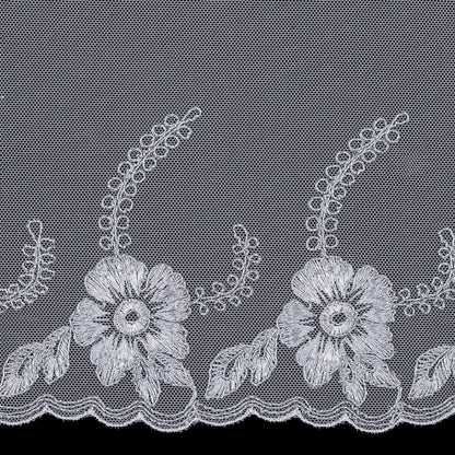 White and Metallic Silver Embroidered Mesh with a Scalloped Edge - 7" Detail