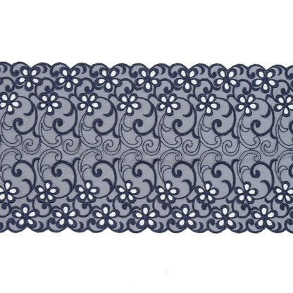 Maritime Blue Floral Embroidered Mesh - 8"
