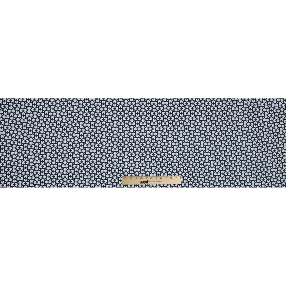 Navy and White Geometric Combed Cotton Sateen Folded