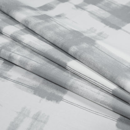 Gray and White Painterly Plaid Printed Cotton Crepe Folded