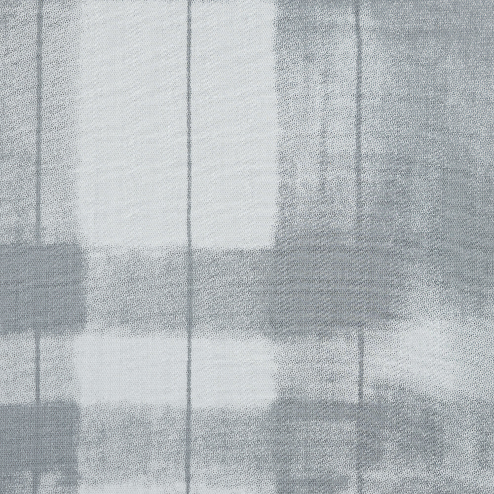 Gray and White Painterly Plaid Printed Cotton Crepe Detail