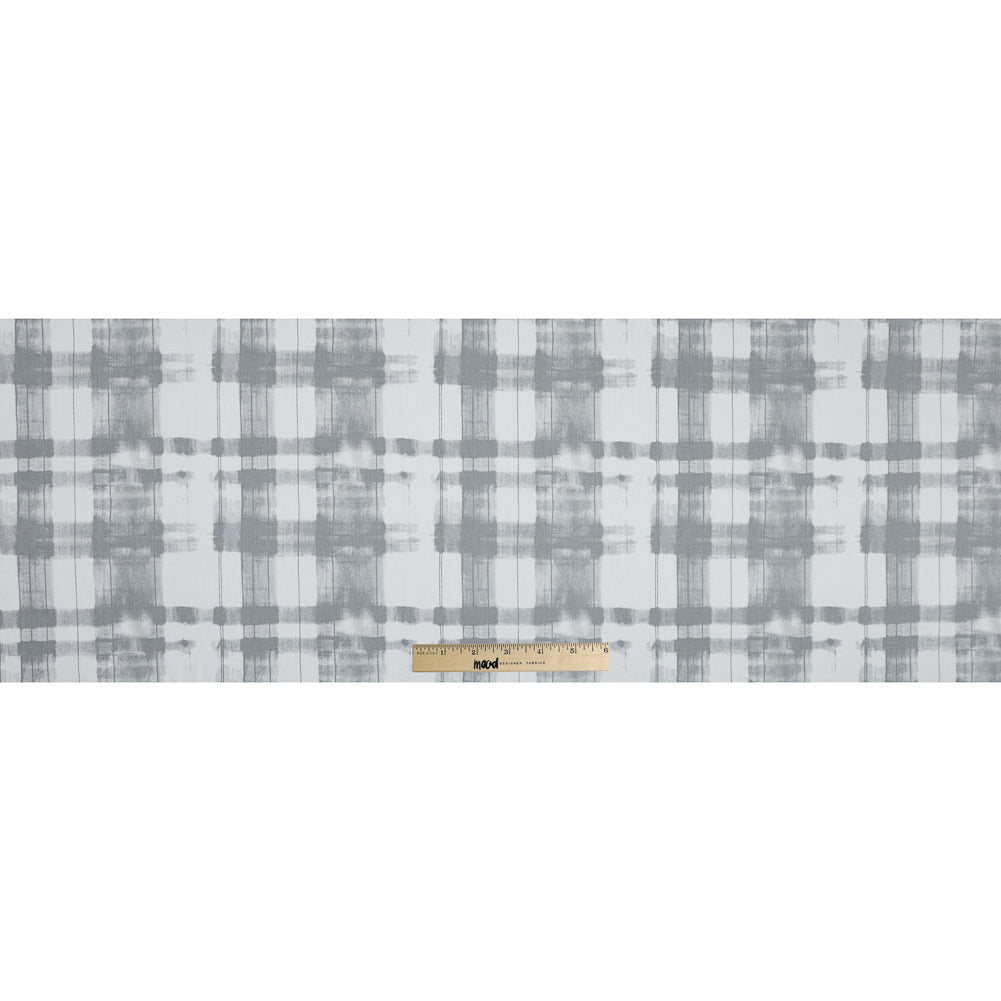 Gray and White Painterly Plaid Printed Cotton Crepe Full