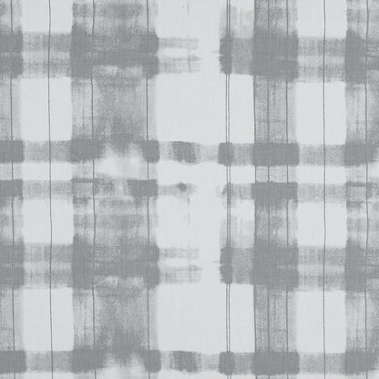 Gray and White Painterly Plaid Printed Cotton Crepe