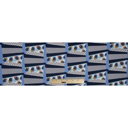 Blue Patchwork Geometric Stretch Cotton Poplin Folded