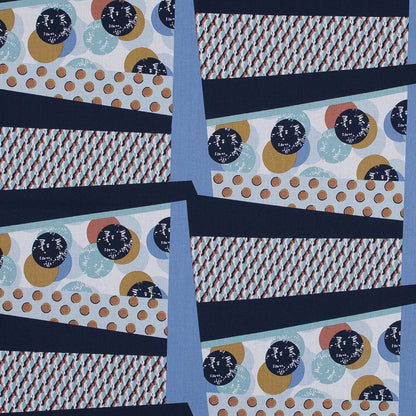 Blue Patchwork Geometric Stretch Cotton Poplin