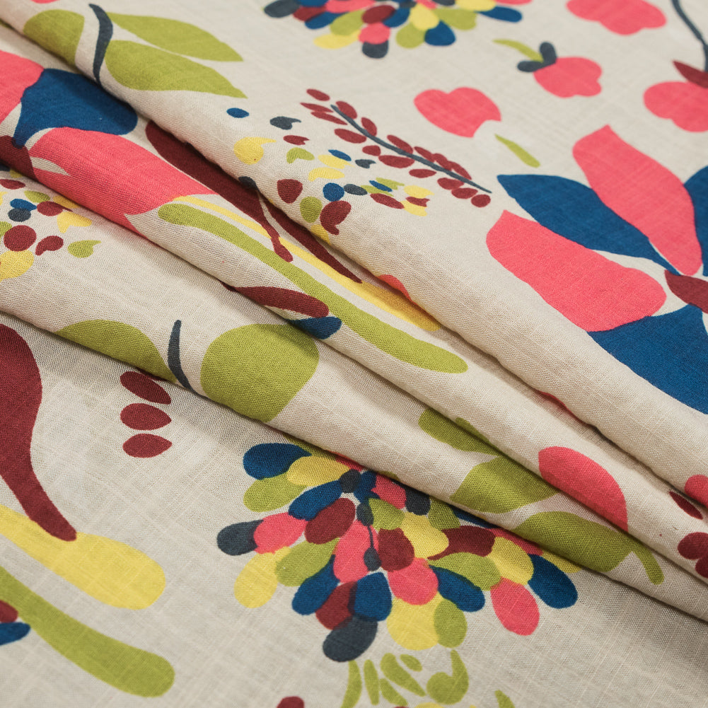 Beige and Green Floral Cotton and Viscose Poplin Folded