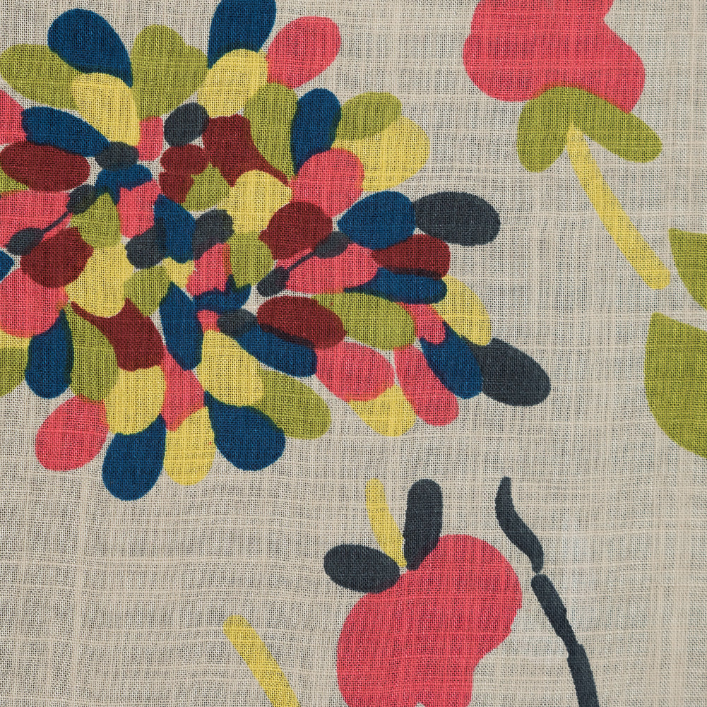 Beige and Green Floral Cotton and Viscose Poplin Detail