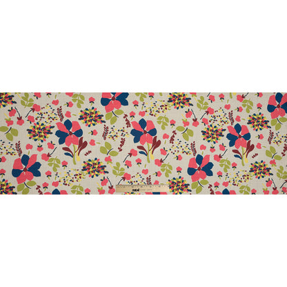 Beige and Green Floral Cotton and Viscose Poplin Full