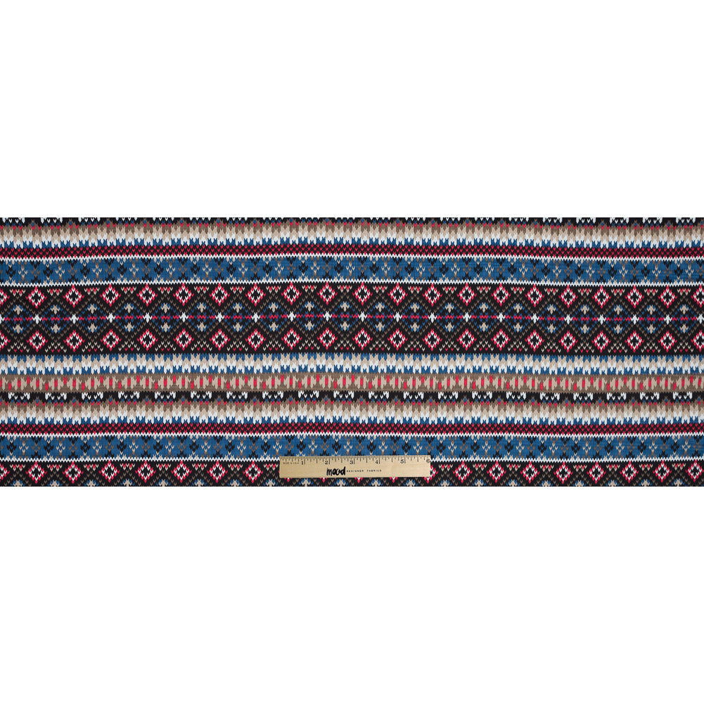 Blue, Red and Beige Geometric Cotton and Viscose Poplin - Folded