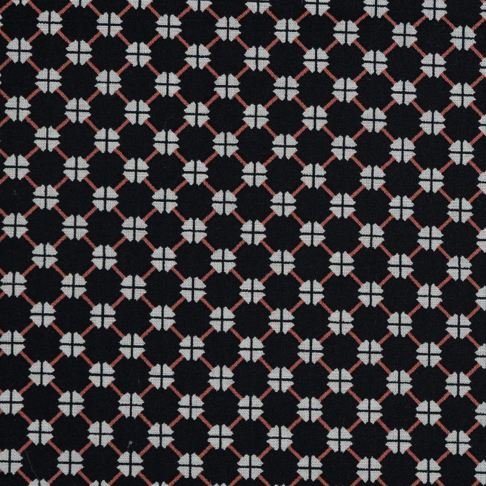 Black and Orange Geometric Printed Cotton Voile - Full