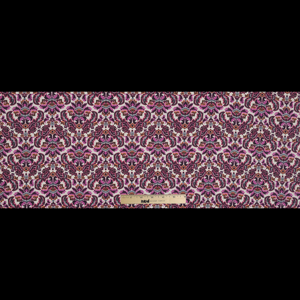 Magenta Haze, Orange and Gray Damask Stretch Cotton Poplin Folded