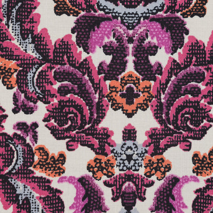Magenta Haze, Orange and Gray Damask Stretch Cotton Poplin Full