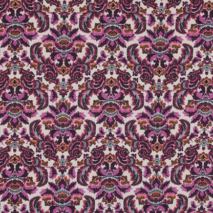Magenta Haze, Orange and Gray Damask Stretch Cotton Poplin