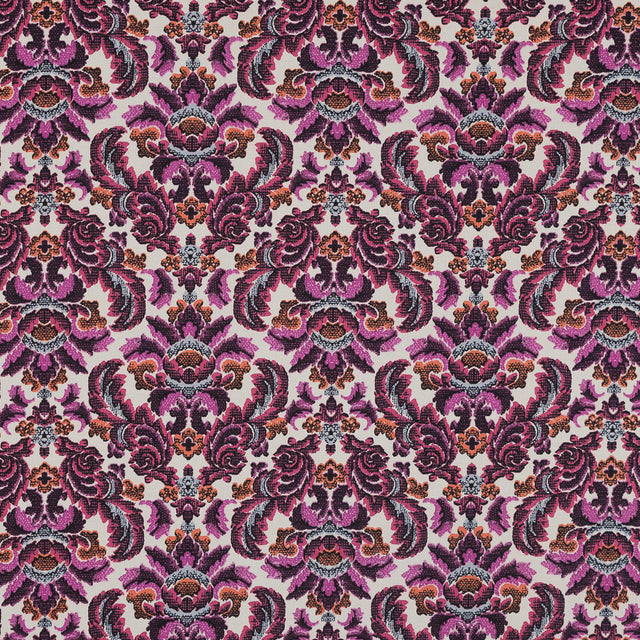 Magenta Haze, Orange and Gray Damask Stretch Cotton Poplin
