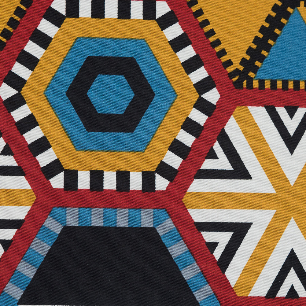 Red, Yellow and Blue Geometric Stretch Cotton Poplin - Detail