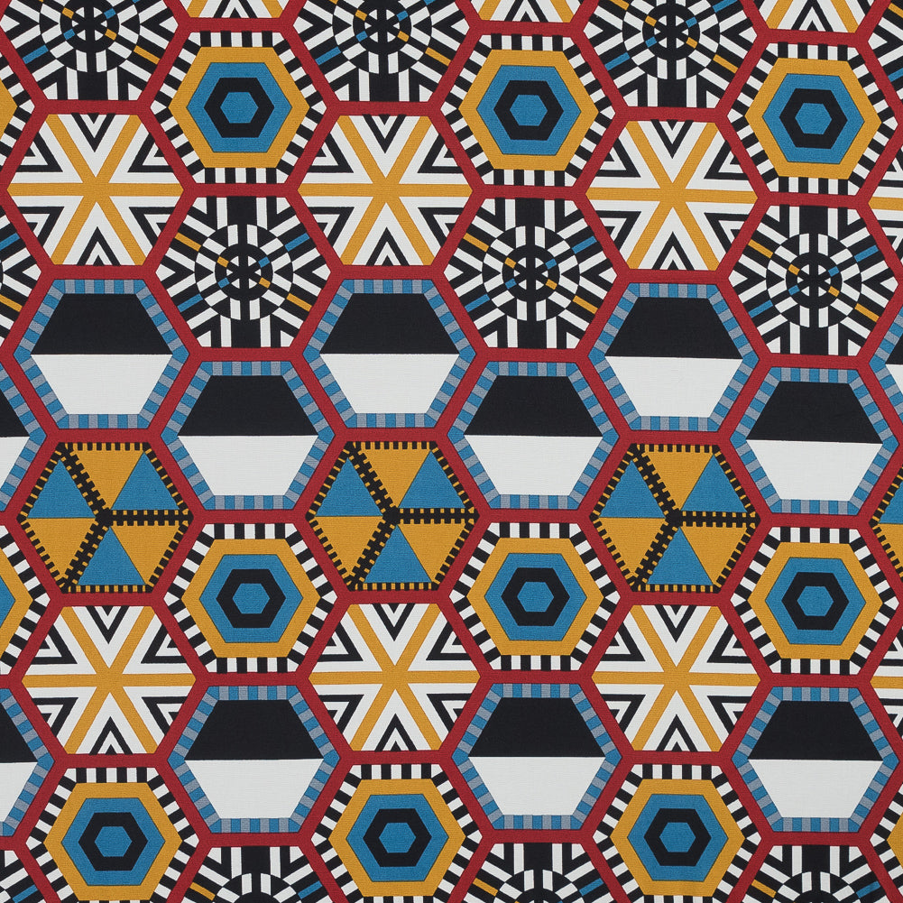 Red, Yellow and Blue Geometric Stretch Cotton Poplin