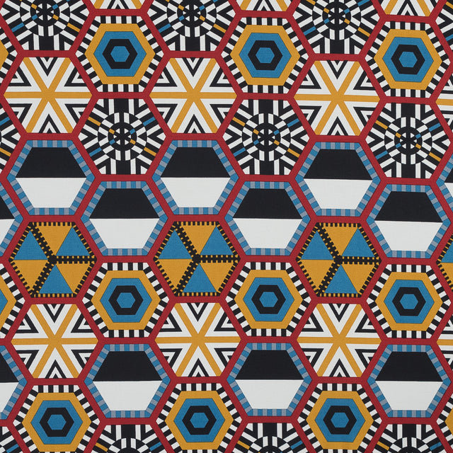 Red, Yellow and Blue Geometric Stretch Cotton Poplin